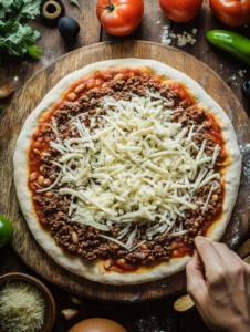 Preheat your oven to 475°F (245°C). Prepare the pizza dough by combining warm water, sugar, and yeast in a bowl. Let it sit for 5-10 minutes until frothy.