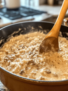 In a mixing bowl, combine French onion soup, cream of mushroom soup, beef broth, Worcestershire sauce, garlic powder, salt, and pepper. Stir well.