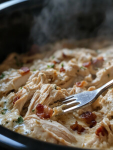 Cover and cook on LOW for 6–7 hours or HIGH for 3–4 hours until the chicken is cooked through and tender.