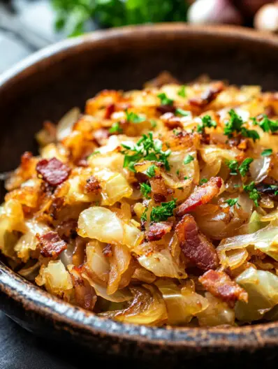 Fried Cabbage with Bacon, Onion, and Garlic