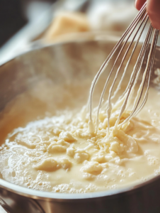 Gradually whisk in milk, stirring continuously to prevent lumps. Add nutmeg, salt, and Parmesan cheese. Cook until thick and creamy.