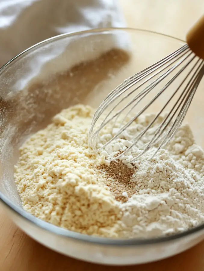 In a large bowl, whisk together almond flour, baking powder, sea salt, black pepper, and garlic powder until combined.