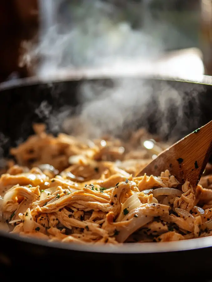 Heat olive oil in a skillet and sauté the chopped onion and garlic until soft and fragrant.
