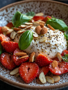 Drizzle the dressing over the salad, then garnish with fresh basil leaves and toasted almonds or walnuts.