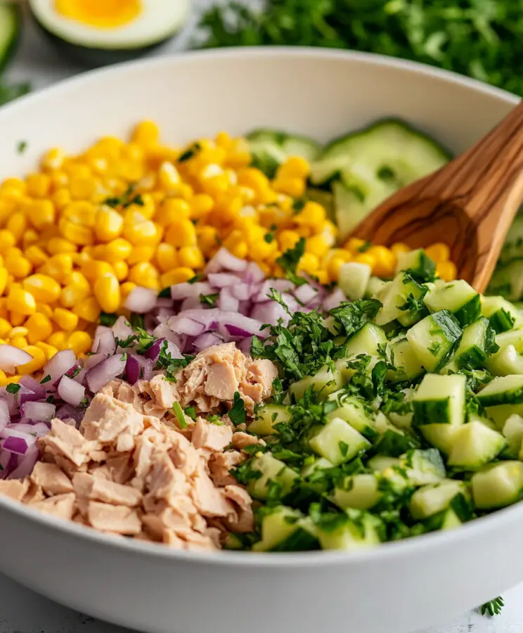 In a separate bowl, whisk together mayonnaise, lemon juice, salt, and pepper.