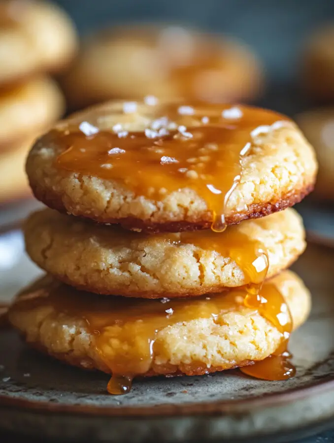 Allow cookies to cool slightly, then drizzle with caramel sauce and sprinkle with sea salt if desired.
