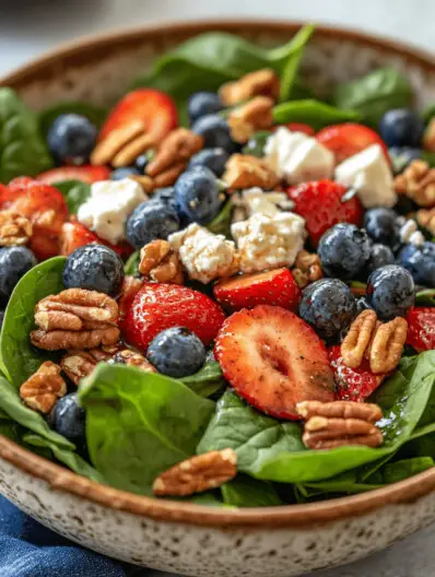 Best Strawberry & Blueberry Spinach Salad with Pecans and Feta