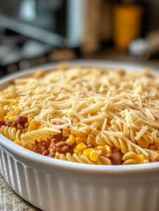 Mix in the cooked rotini pasta until fully combined. Transfer to a greased baking dish and top with remaining cheese.