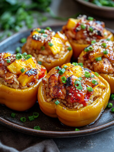 Teriyaki Pineapple Chicken & Rice Stuffed Peppers