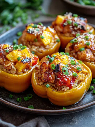 Teriyaki Pineapple Chicken & Rice Stuffed Peppers