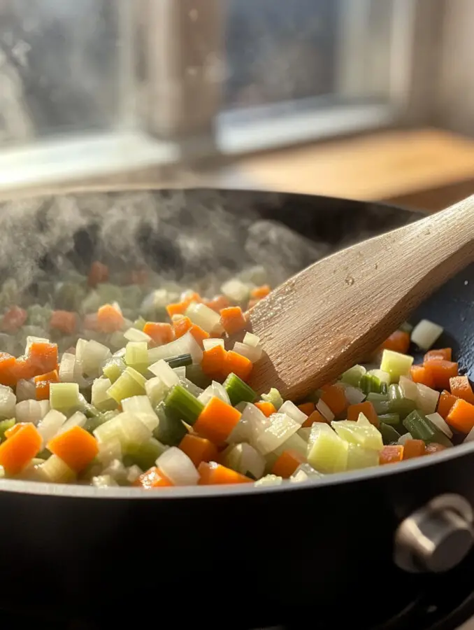 In a large pot, heat olive oil and butter over medium heat. Add pancetta and cook until rendered.