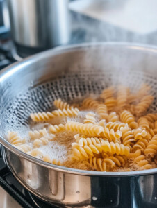 Bring a large pot of salted water to a boil. Add pasta and cook until al dente, according to package directions. Drain and rinse under cold water.