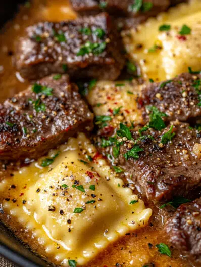 One-Skillet Garlic Butter Steak & Cheese Ravioli