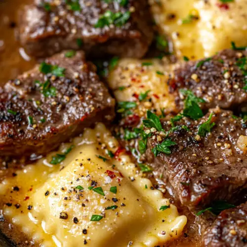 One-Skillet Garlic Butter Steak & Cheese Ravioli