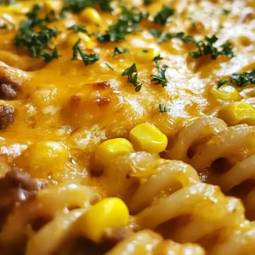 Loaded Cheddar Ranch Beef and Sweet Corn Rotini Bake