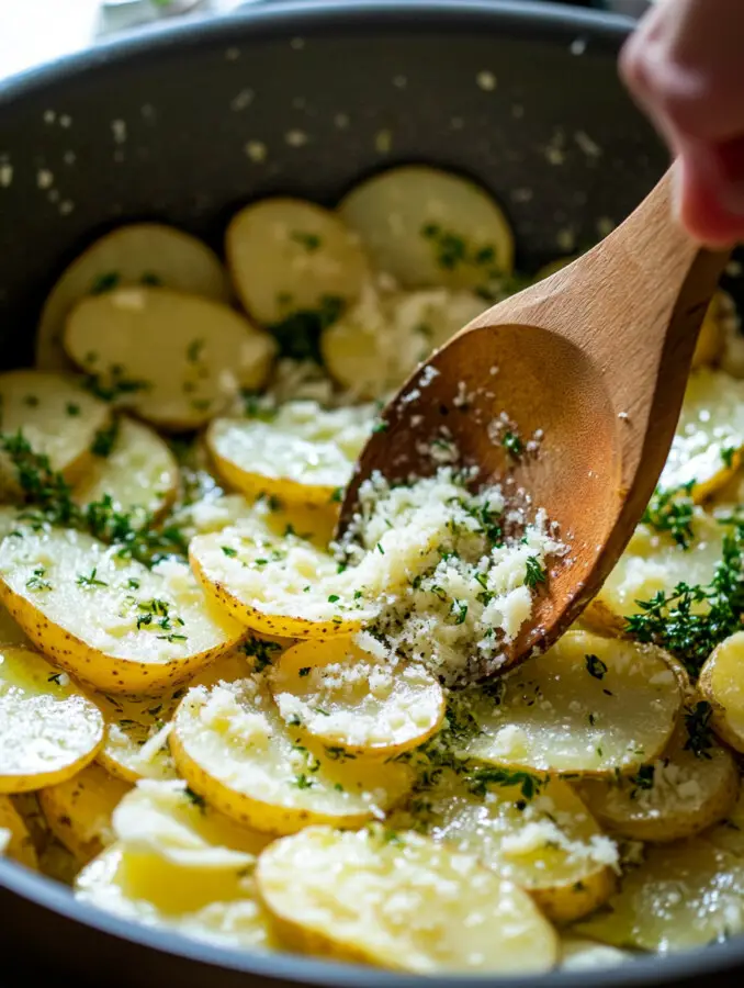 Drain and dry the potato slices completely using a clean kitchen towel.