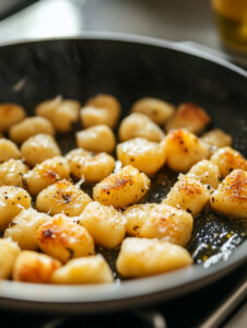 Heat 1 tbsp of olive oil in a large nonstick skillet over medium heat. Add gnocchi and cook undisturbed for 3-4 minutes until golden. Toss and cook 3 more minutes until crispy. Remove and set aside.