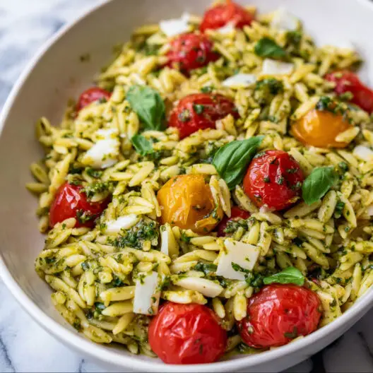 Basil Pesto Orzo with Cherry Tomatoes