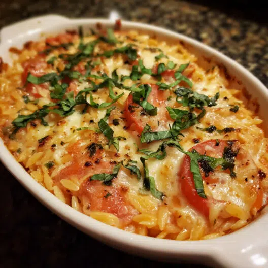Creamy Tomato Basil Orzo Bake