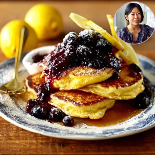 Lemon Ricotta Pancakes with Blueberry Syrup